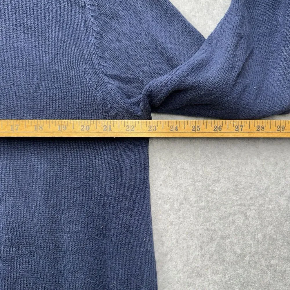 VTG Eddie Bauer Men's 1/4 Zip Mock Neck Pullover Sweater Blue Cotton Size L - Picture 6 of 7